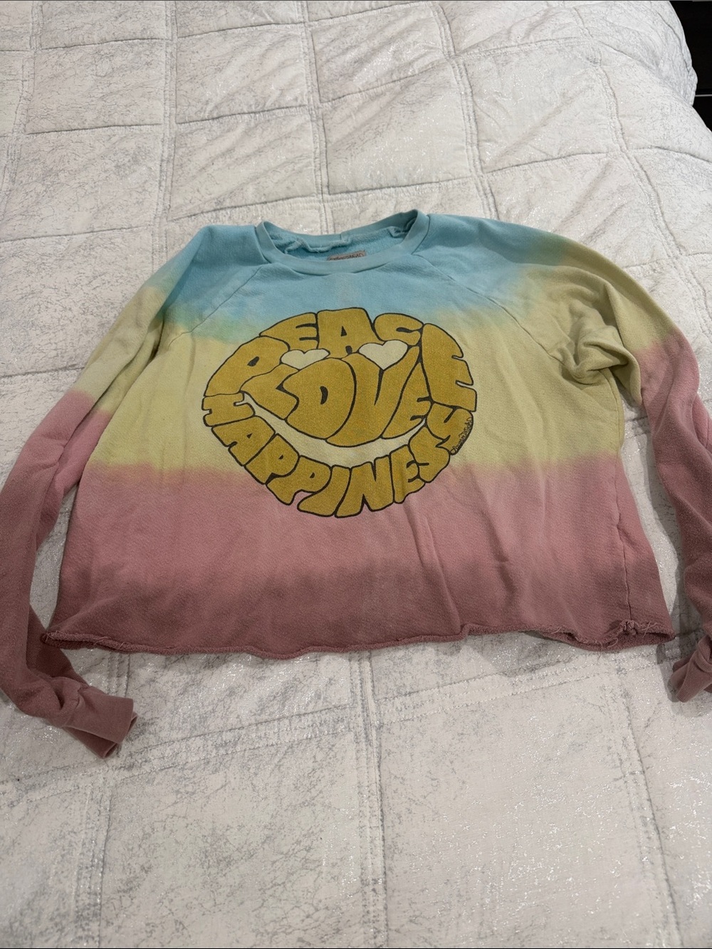 Lauren Moshi Tie-Dye 'Peace Love Happiness' Sweatshirt in Blue, Yellow, Pink